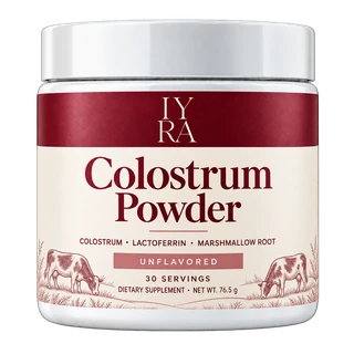 A tub of IYRA Colostrum powder